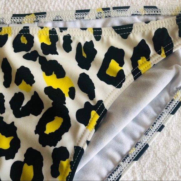 Billabong Bikini Bottom Cheetah Animal Print White Black Yellow Swim size Large - Picture 3 of 12